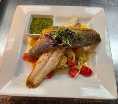 Grilled Bronzini Fennel, Tomatoes