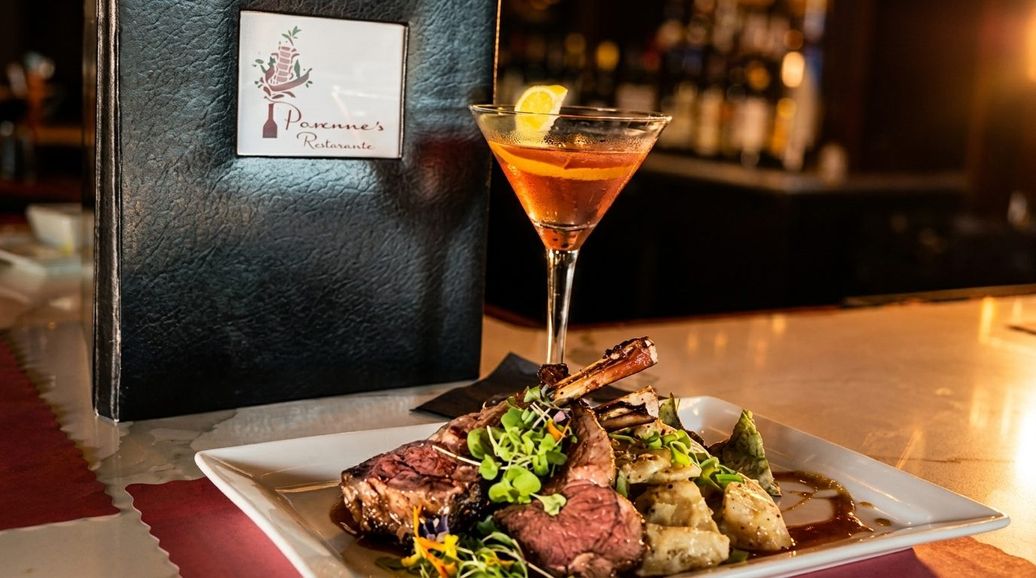 Rack of lamb and a martini at the bar